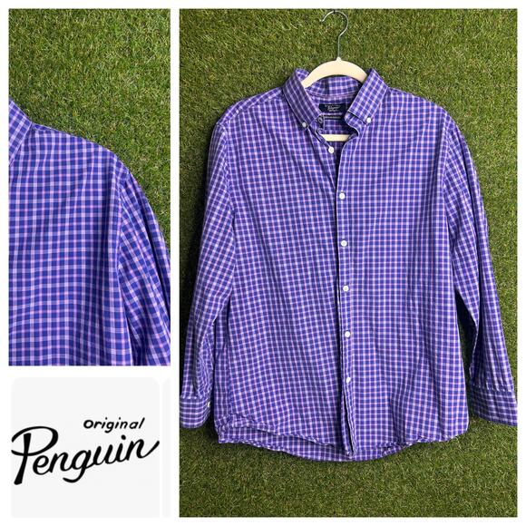Penguin Heritage Slim Fit Purple Plaid Button Down Shirt‎ Size 16.5/32-33 - Picture 1 of 8